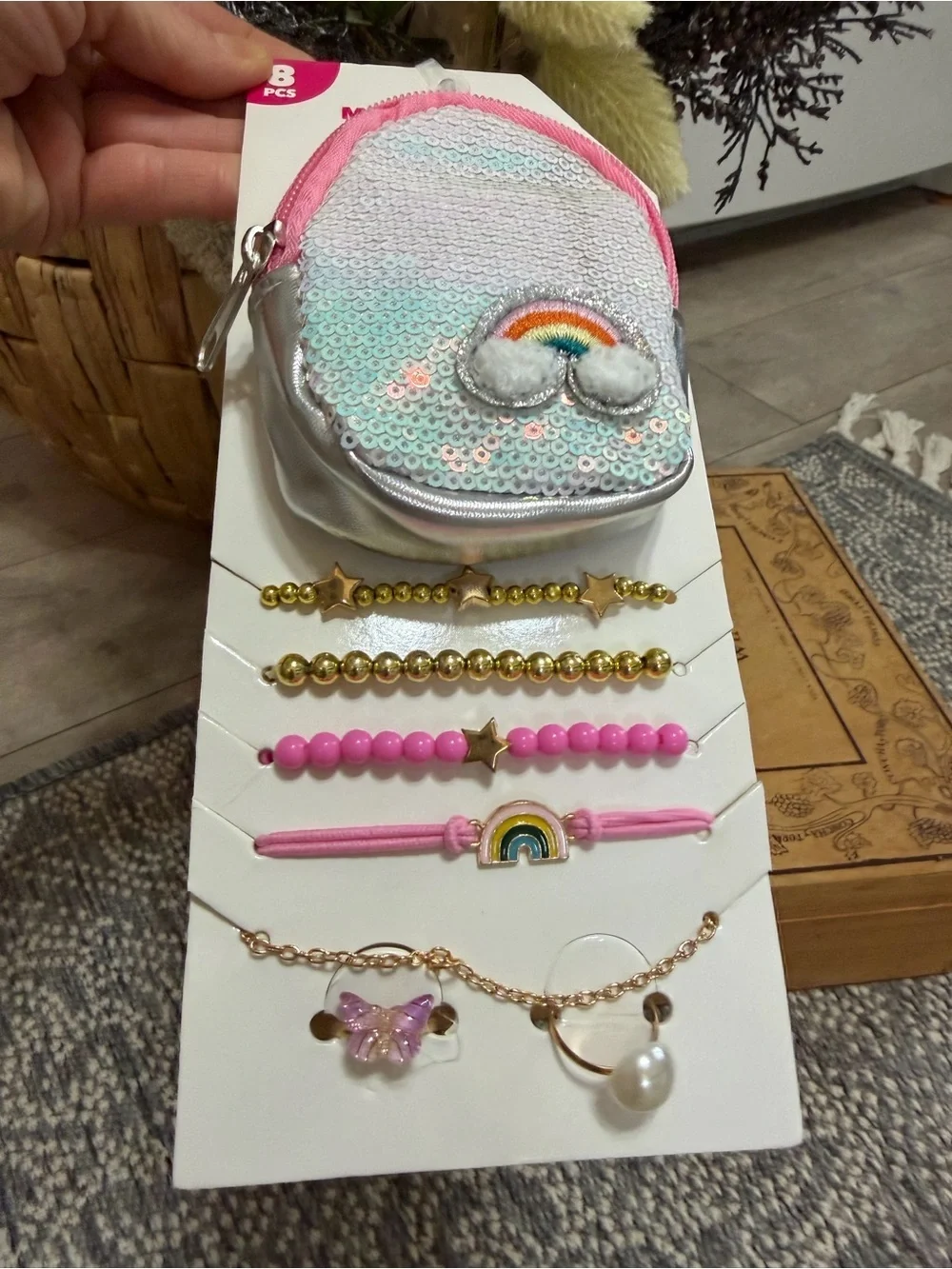 New Girls Mini Sequin Backpack & Jewelry 8 Piece Gift Set Bracelets & Rings